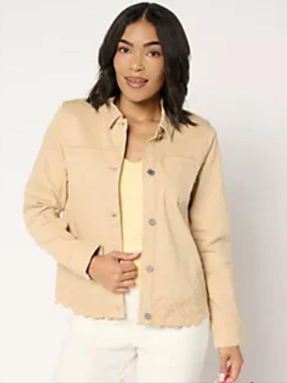 NWOT Susan Graver 2X beige Denim Jacket with Soutache Susan Graver